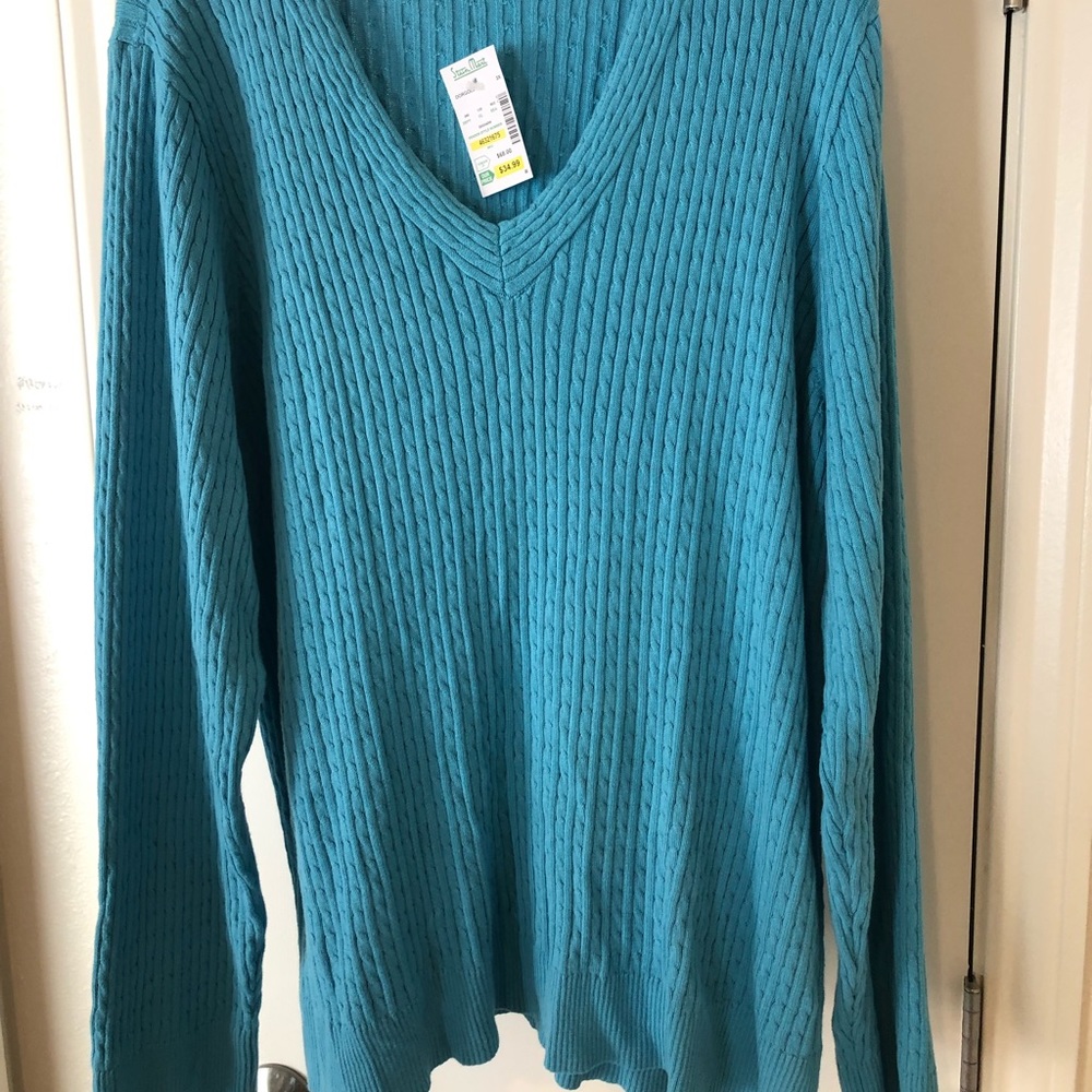 Turquoise cotton v-neck sweater.  NWT.